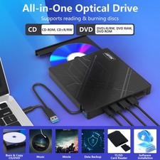 AGPtEK 8 in 1 External CD/DVD Drive for Laptop USB 3.0 Ultra Slim w/4 USB Ports