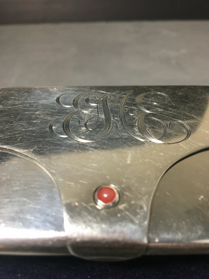 Antiguo estuche para tarjetas de plata esterlina Watson Company con cadena Foto 4 de 4