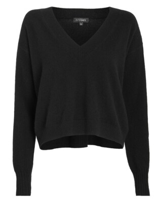 INTERMIX Women's Elroy V-Neck Cashmere Sweater in Black Size Large NEW WITH  TAGS