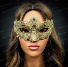 Lace Masquerade Mask Rhinestones Halloween Mask Venetian Mardi Gras Masks Gold