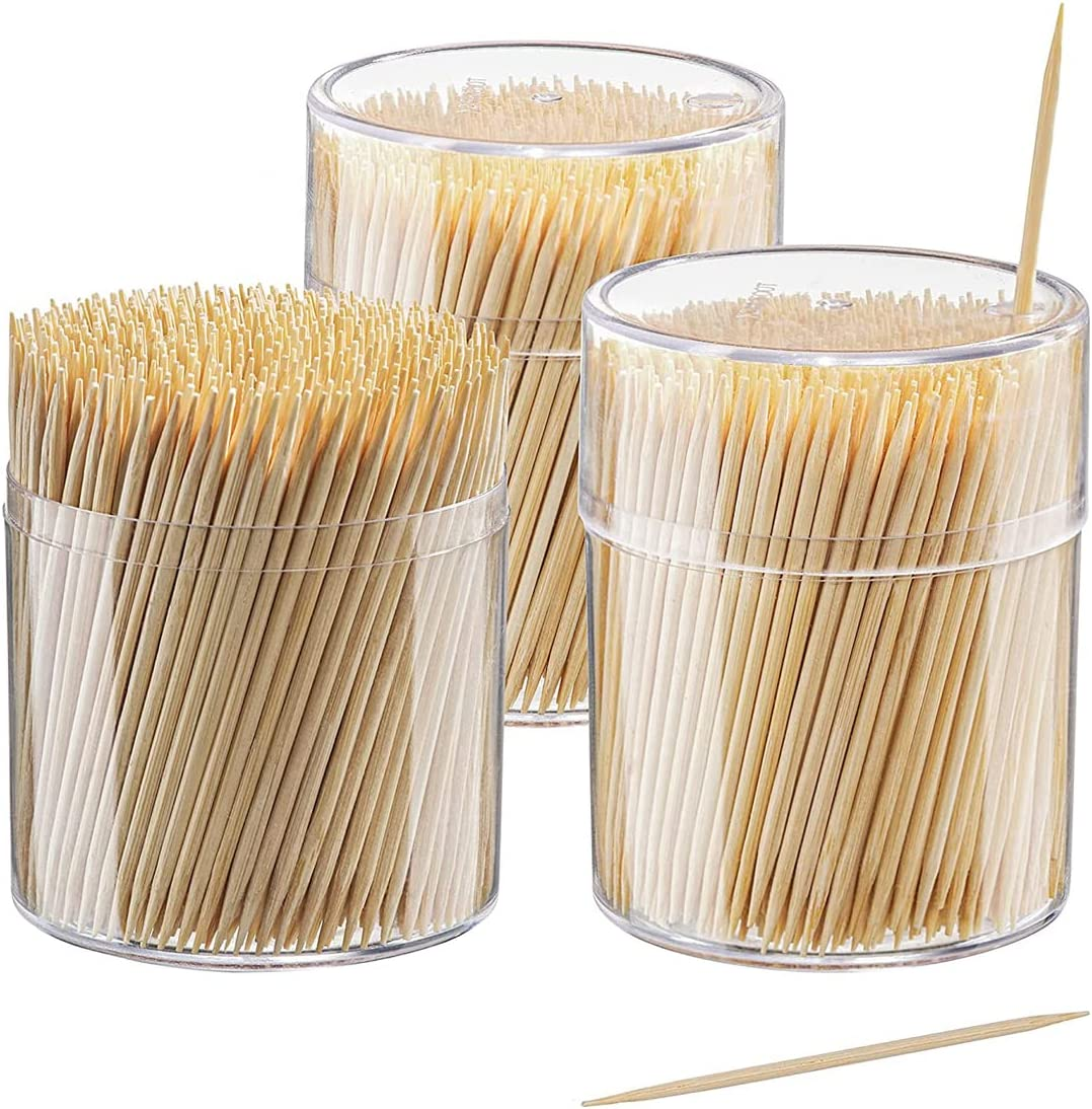 [1500 Count] Bamboo Wooden Toothpicks Wood round Double -Point Tooth Picks