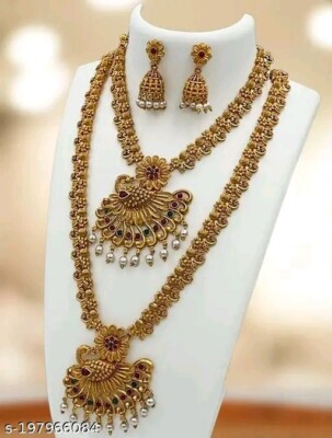 Gold Plated South Indian Necklace Bollywood Ethnic Designer Temple Jewelry Set