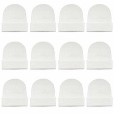 White Knit Wholesale pack of 12 plain blank long fold up beanie Hats