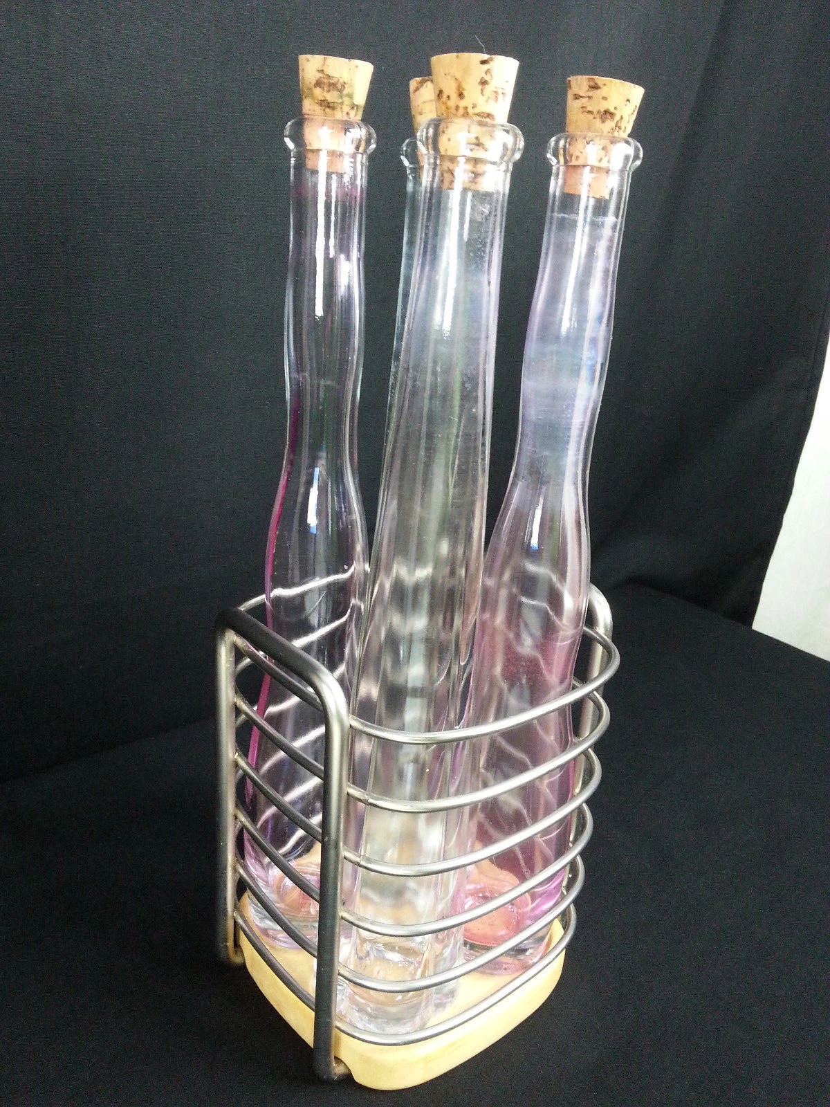 Olive Oil Vinegar Bottle Set Metal Caddy 500ml 16oz 4 Bottles Vetreria Italy