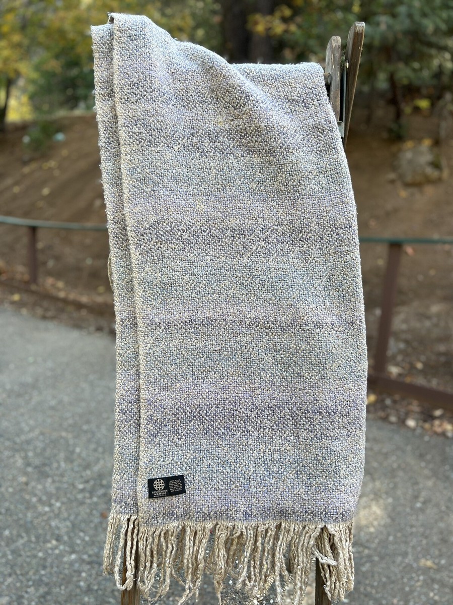 その他 USED FRINGE BLANKET Kennebunk Weavers Fringed Throw Blanket Knit USA Made Fringe 55