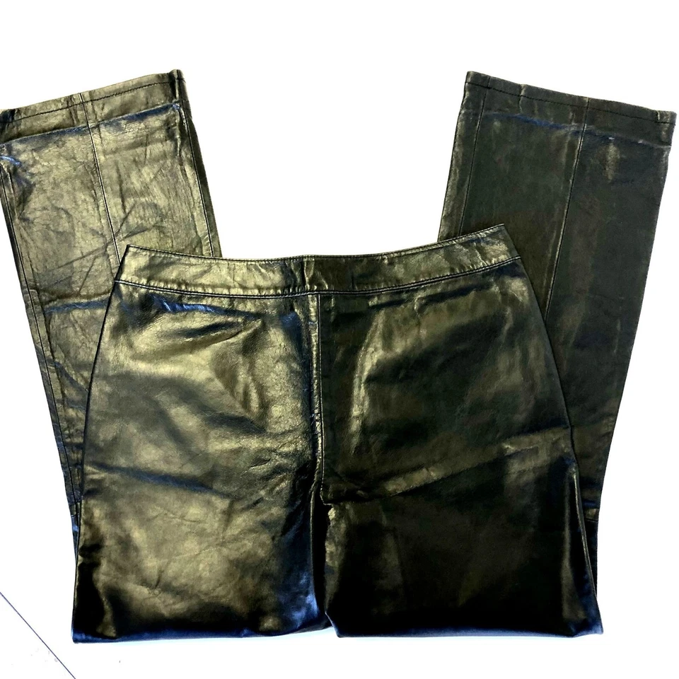 Vtg 90's Laura Leigh Women Black LEATHER Jeans Motorcycle Biker Boot Cut Pants - Image 4 of 4