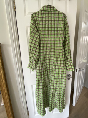 GANNI check-print long-sleeve dress  Green | eBay