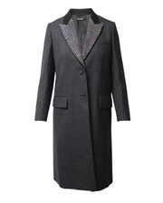 Miu Miu Crystal-embellished Prince Of Wales Checked Coat In Grey Wool Intxs