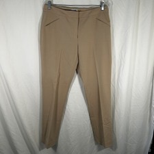 Tahari Dress Pants Women's 10 Beige faux Pockets Button Zip Mid Rise
