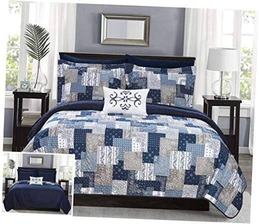 BQS11374-AN Eliana 4 Piece Reversible Coverlet Set Embossed King Blue