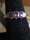 10K Yellow Gold Ring with 3 Tanzanite Stones With Diamonds, Size 8 — photo 2