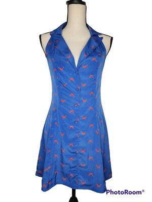 Vanessa Mooney Valentina Blue Bird Halter Romper Mini Dress Size Medium 