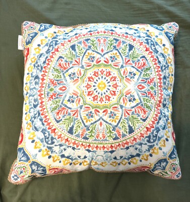 Pillow Watercolors Coral Blue Green Gold Lillian August Design 18.5 by 18.5 