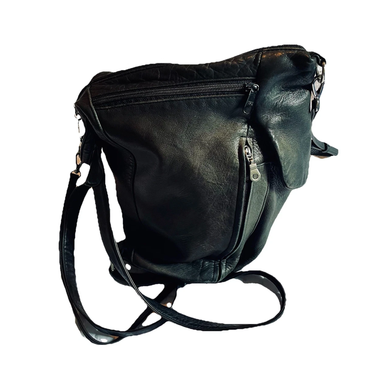 Tignanello Black Pebbled Leather Mini Backpack Multi Pocket Contrast Stitch Bag Tignanello Backpack Purse Black Pebbled | Mercari main image 4