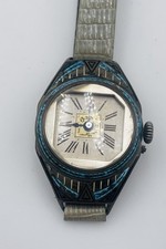 Montre Femme Manuelle En Argent Sterling Et Émail Bleu