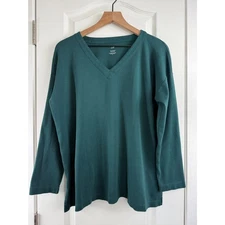 J Jill Women's Simply Supima V-Neck Tunic Top Green Size M Medium