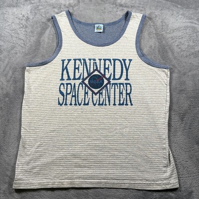 Vintage Sun Triangle Tank Top Mens L/XL Gray Striped Kennedy Space Center Nasa