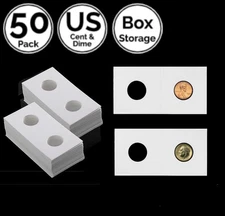 50 Pack 2 x 2 IN 20.5 mm Cardboard Flip Coin Holder 4 US Lincoln Cent Penny Dime