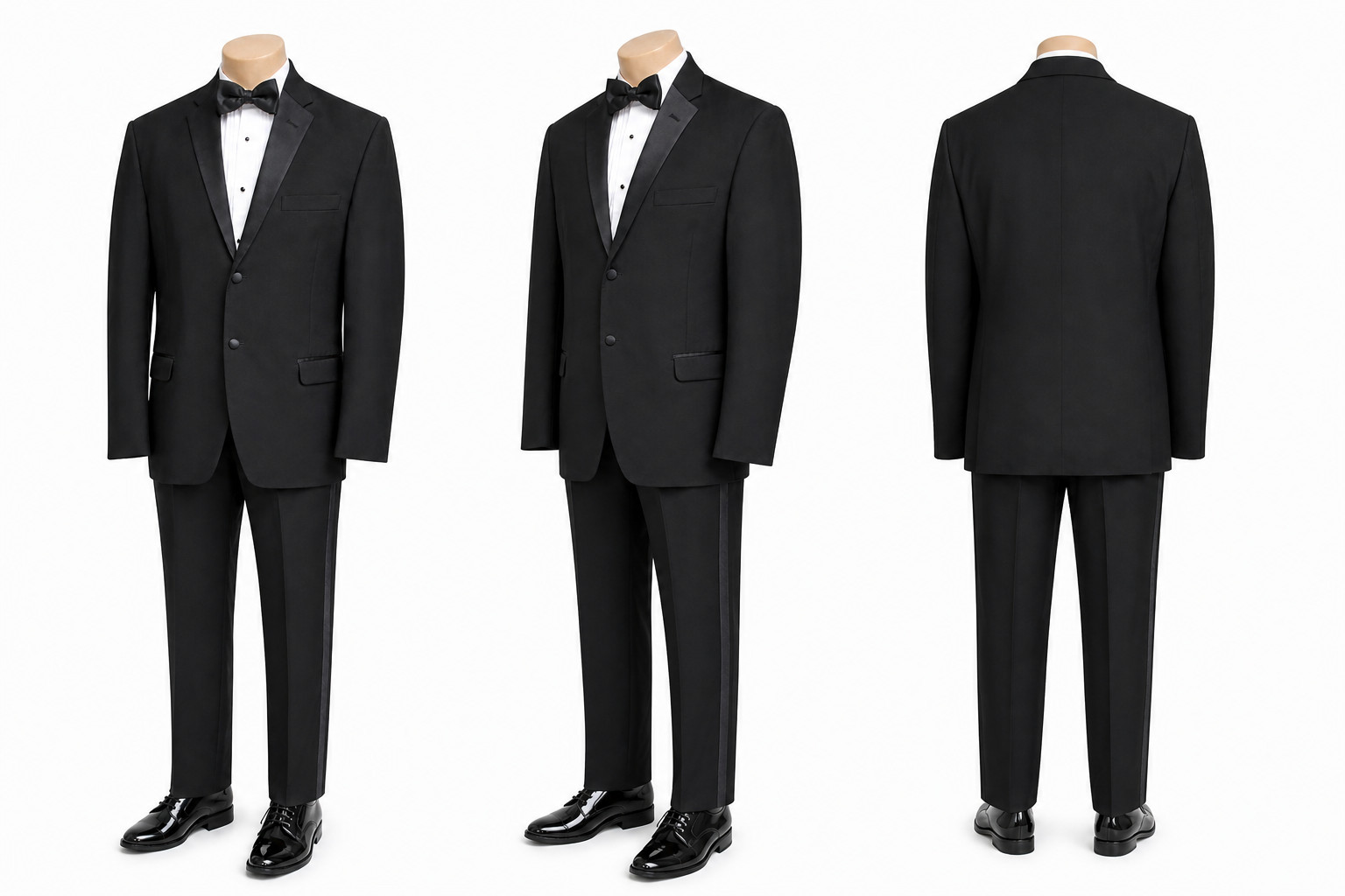 Kenneth Cole Black Tuxedo with Flat Front Pants Shirt Studs & Bow Tie 46R 38W