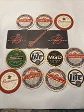 Vintage Beer Coaster Lot Budweiser Miller Lite Heineken MGD Cardboard Bar Decor