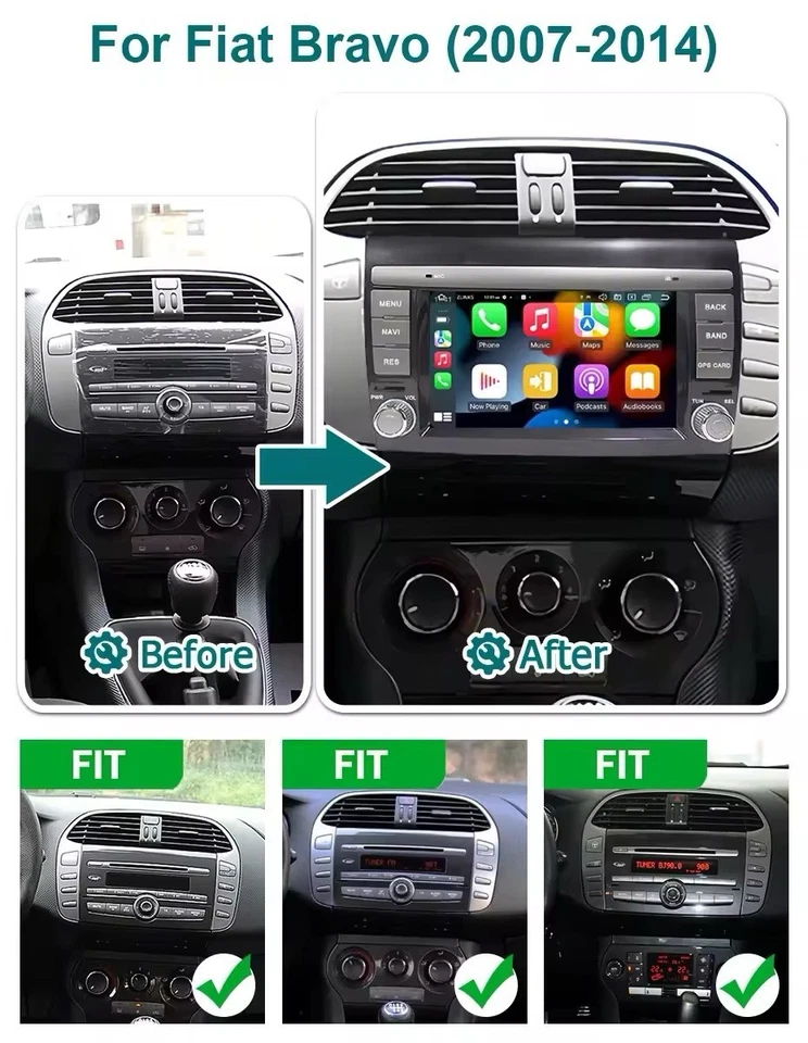 Autoradio 7” Android 15 Per Fiat Bravo 2007-2014 2+64GB CarPlay GPS Navi BT USB - Immagine 2 di 4