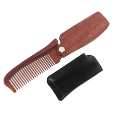  Foldable Sandalwood Comb Smooth Hair Comb Anti-static Massage Comb with PU