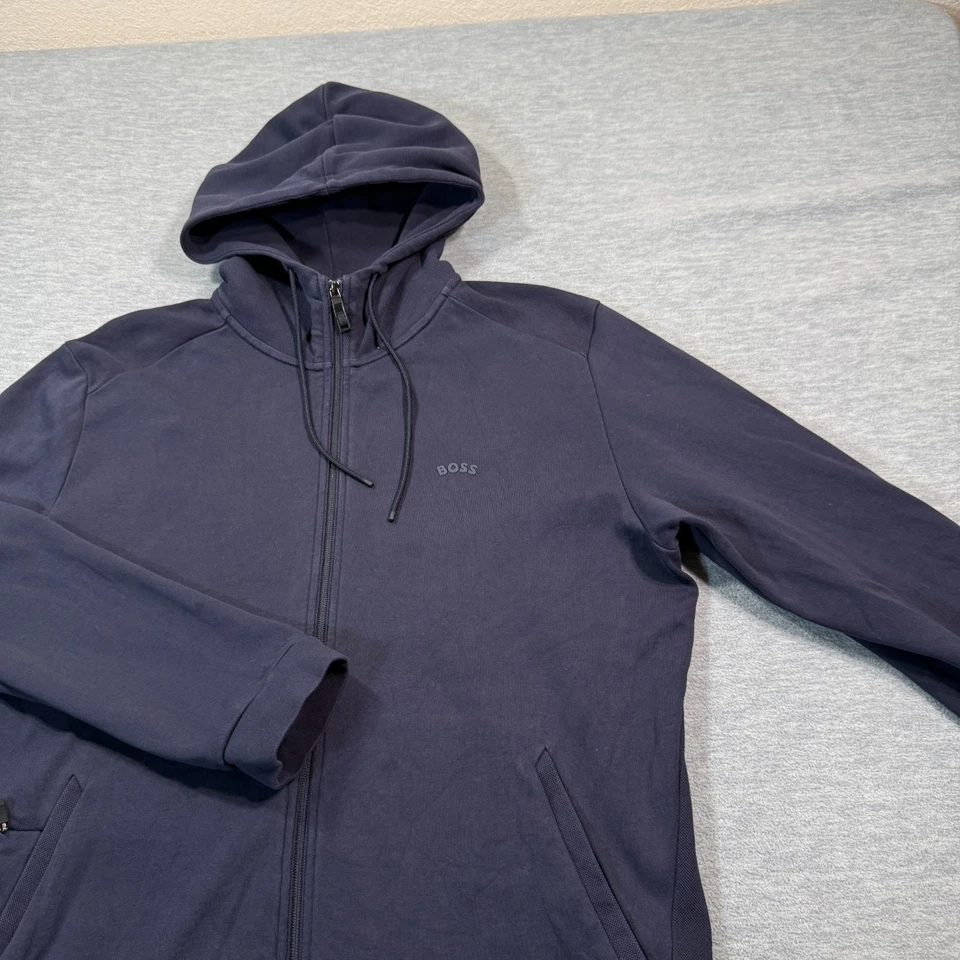 Hugo Boss Saggy Sudadera con Capucha Curvada con Cremallera para Hombres XL Azul Marino Cremallera Completa Logo Peso Pesado Foto 2 de 4
