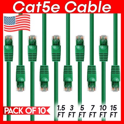 10 PACK Cat5e Cable Green Cat 5 Patch Cord Ethernet RJ45 Connectors LAN Wire