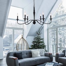 Farmhouse Chandelier 6-Light Black Industrial Classic Candle Ceiling Rustic Pend