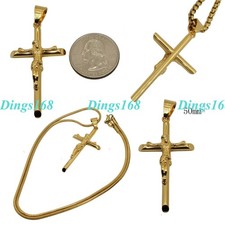 18K Yellow Gold Filled TarnishResist Jesus Cross Pendant Box Chain Necklace A378