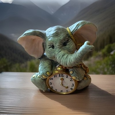 1997 Roman Inc. Forget me Knots Elephant With Clock Rare Vintage