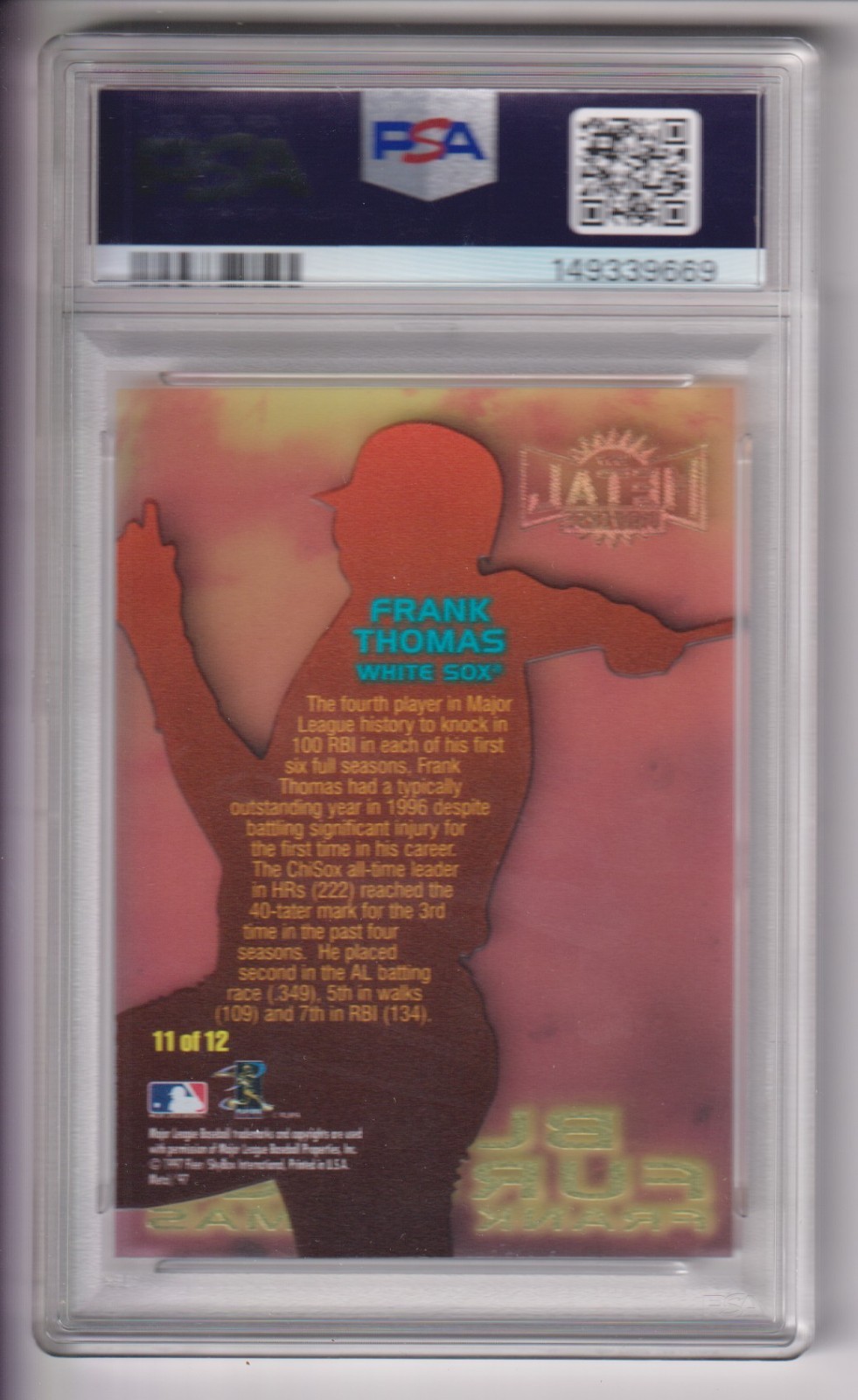 FRANK THOMAS 1997 METAL UNIVERSE BASEBALL BLAST FURNACE CARD #11 PSA GRADED 10 view 2