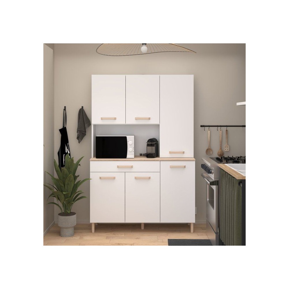 Buffet de cuisine robuste ESSENTIEL 2 structure blanc chêne