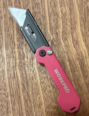 WorkPro Folding Pocket Utility Knife Pink Box Cutter Brand New