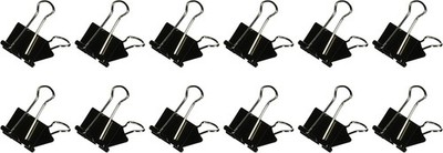 Officemate 99050 Binder Clips Medium 1.25'' Wide 5/8'' Cap Black Silver 12 Pack