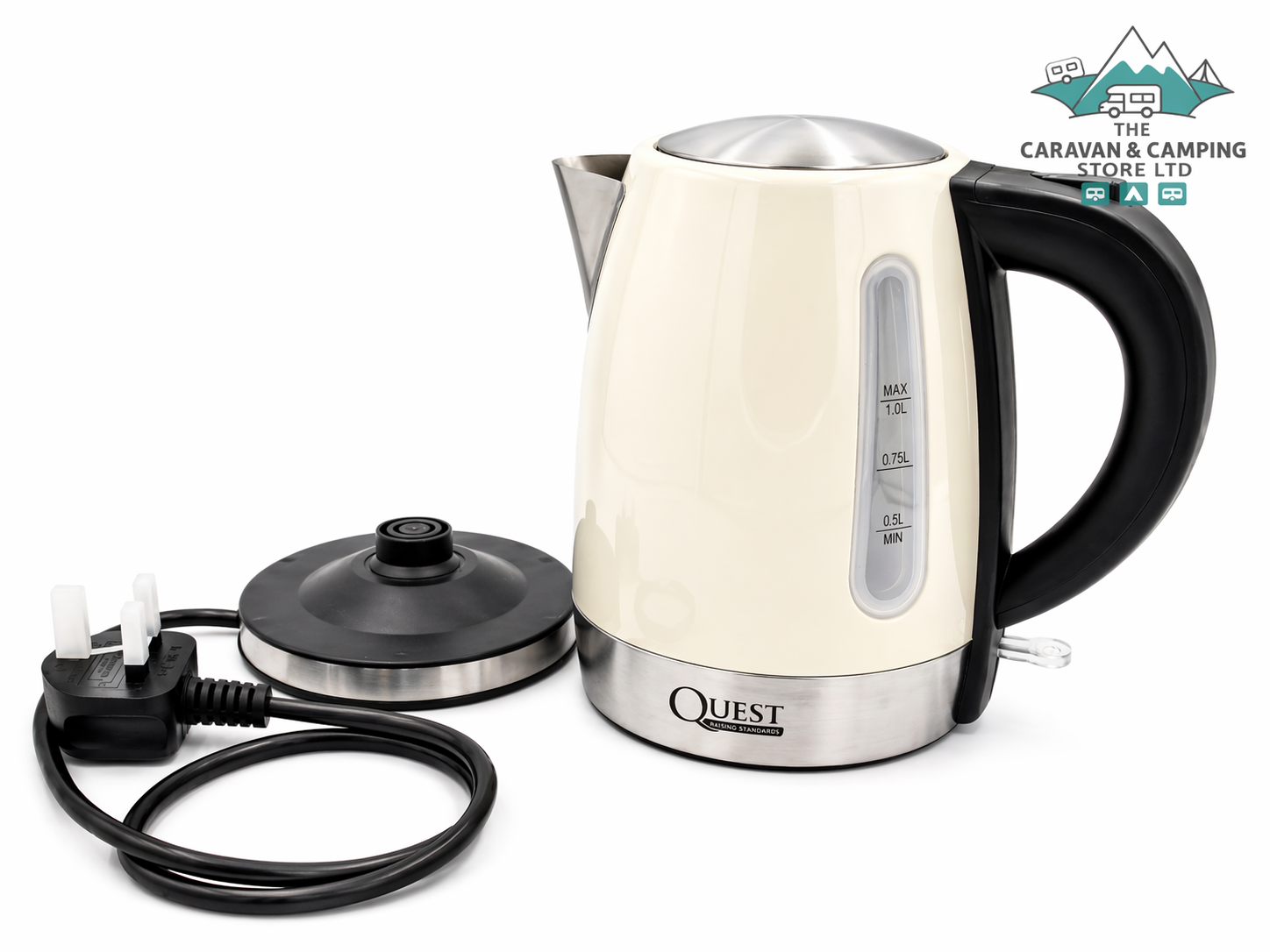 Low Wattage 1000W Cream Kettle Stainless Steel Cordless Caravan Camper Motorhome