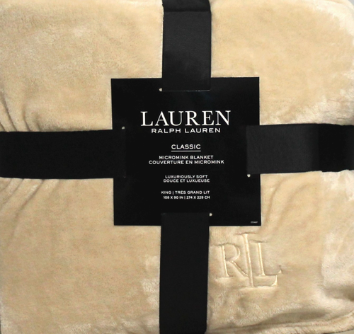 Ralph Lauren Classic Micromink Blanket King Cream 108"x90" Luxuriously Soft Chic - Afbeelding 1 van 4