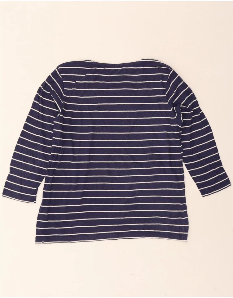 CREW CLOTHING Womens Top 3/4 Sleeve UK 12 Medium Navy Blue Striped Cotton CA07 - Image 2 of 3