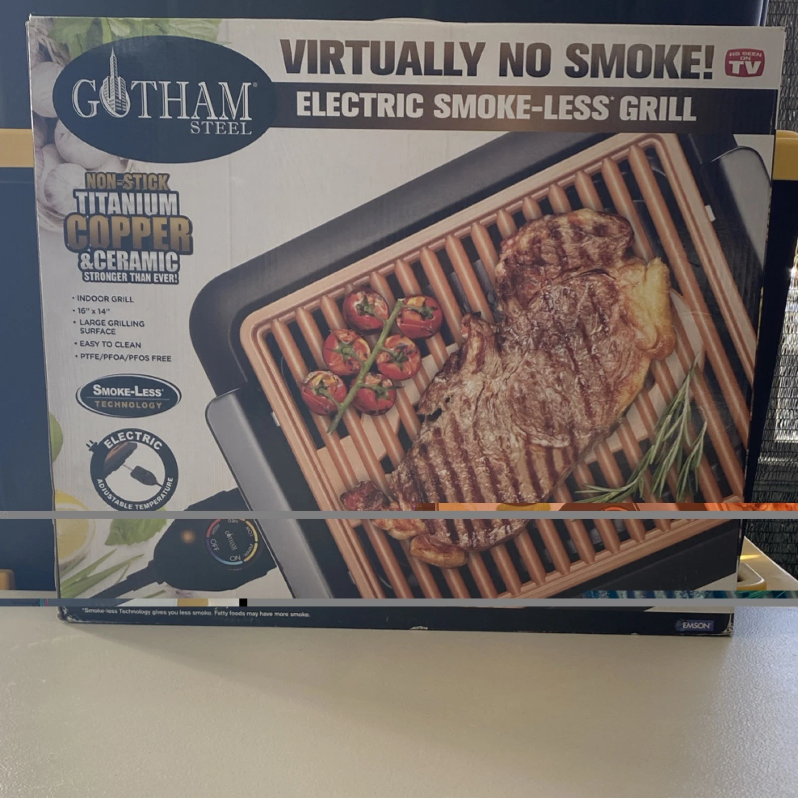 Gotham Steel Electric Smoke-Less Grill Non-Stick Titanium Copper 16” x 14” NIB
