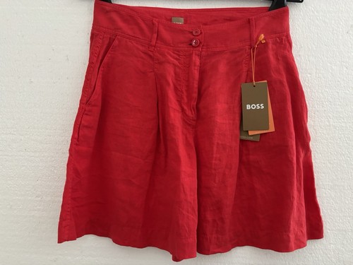 BOSS Women’s Tawela Red Linen Trouser Shorts Size US 4 NWT $168 - Picture 4 of 9