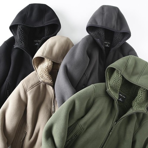Fleece Lambswool Windproof Warm Men's Outdoor Casual Hooded Jacket Coat Cotton - Bild 11 von 28