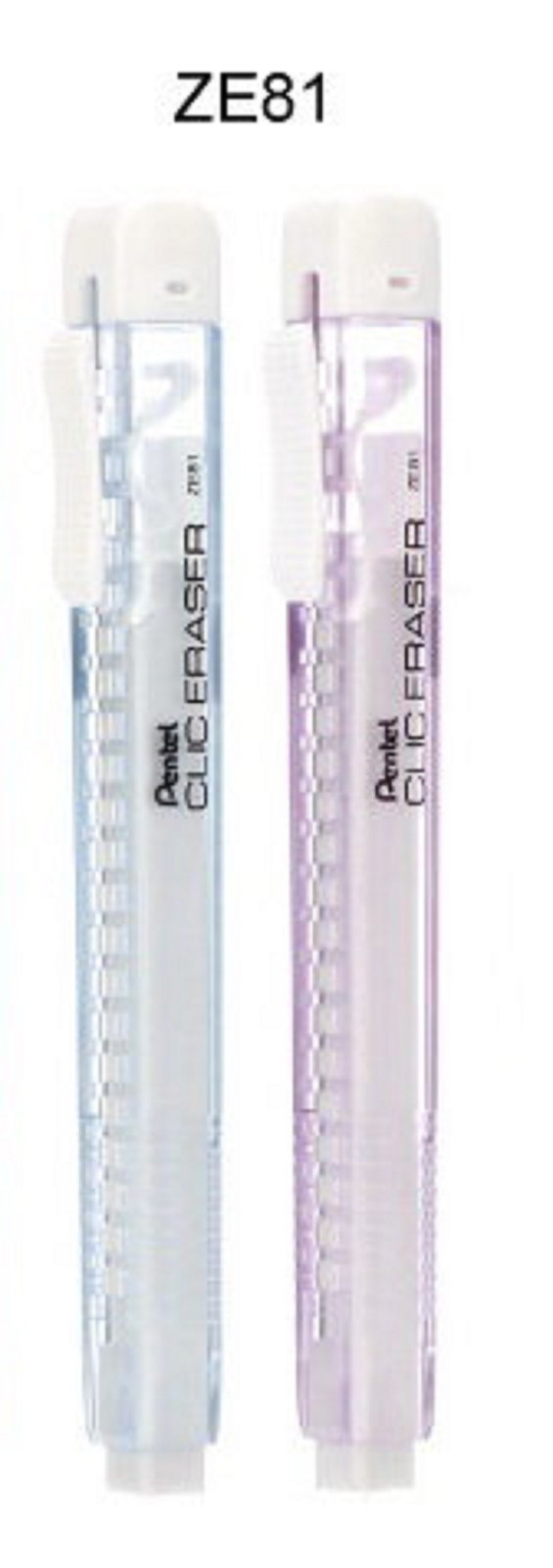 2x Clear Pentel Mechanical Clic Eraser Pen Style CLICKER Retractable