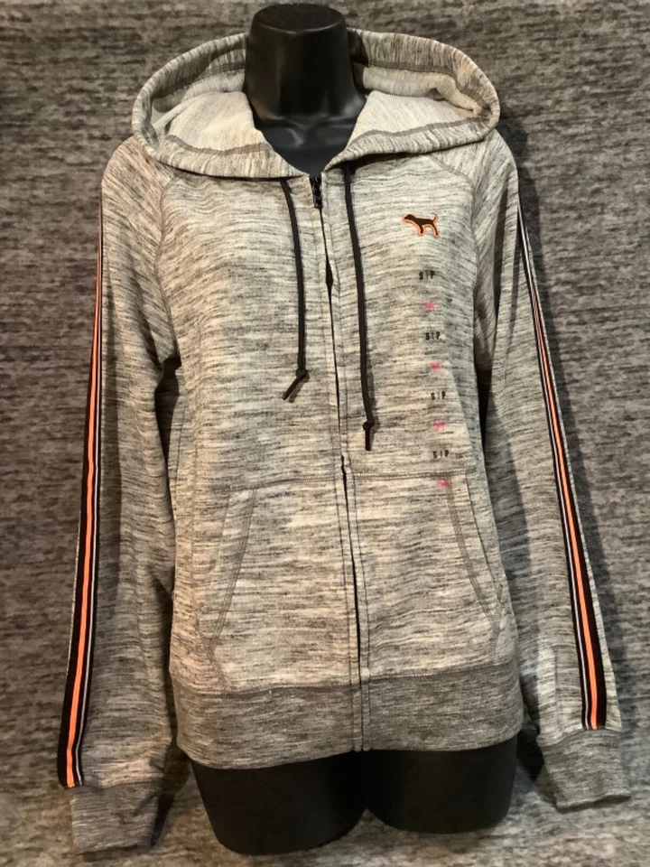 Sudadera con Capucha Victoria's Secret Rosa Perfecta Cremallera Completa Gris Marl Naranja Rayas S Nueva con Etiquetas Foto 3 de 4