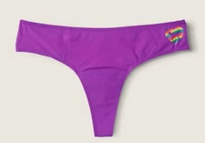 VS Pink PERIOD PANTY thong medium New sealed purple rainbow heart logo