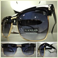 Men's CLASSIC Elegant VINTAGE RETRO Style SUN GLASSES Square Black  Gold Frame