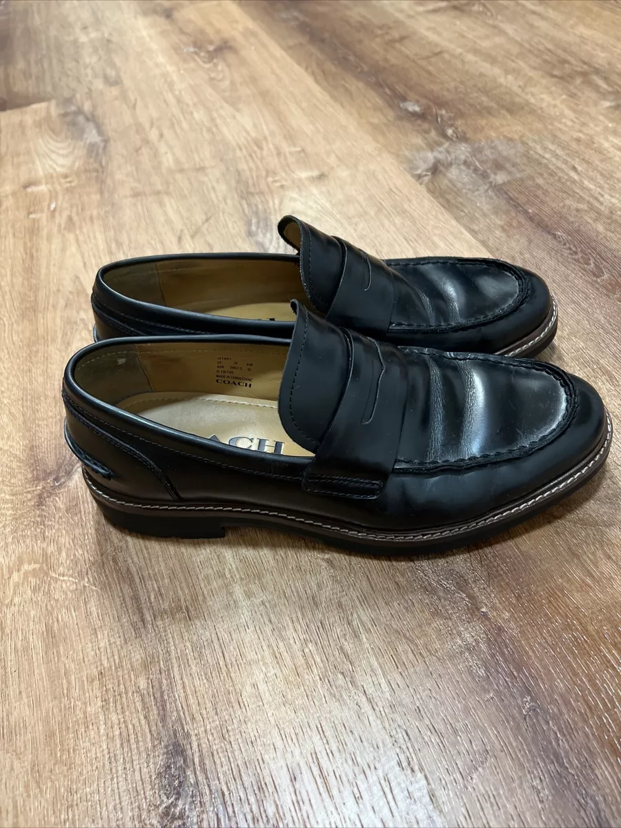 Coach Men s Leather Signature Penny Loafers Smooth Black Size 42 9