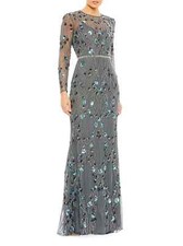 Mac Duggal Floral Embellished Long-Sleeve Gown, charcoal [10]