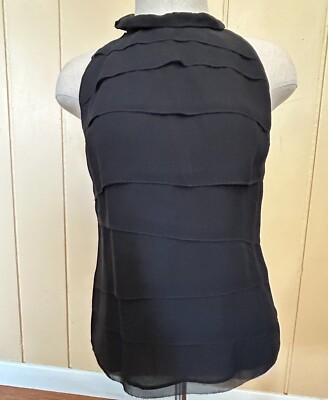 NWT VINCE Tiered Blk 100% Silk Blouse Size 2