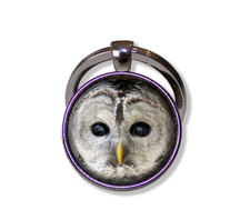 Barred Owl Bird Lovers Handmade ROUND Glass Pendant KEYCHAIN Key Ring
