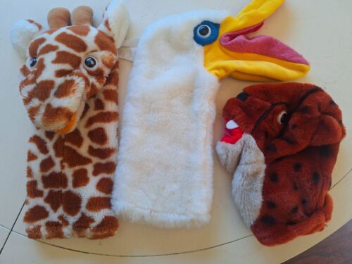 3 Beleduc Animal Hand Puppets German Vintage , Giraffe, Stork, Panther - Picture 1 of 11